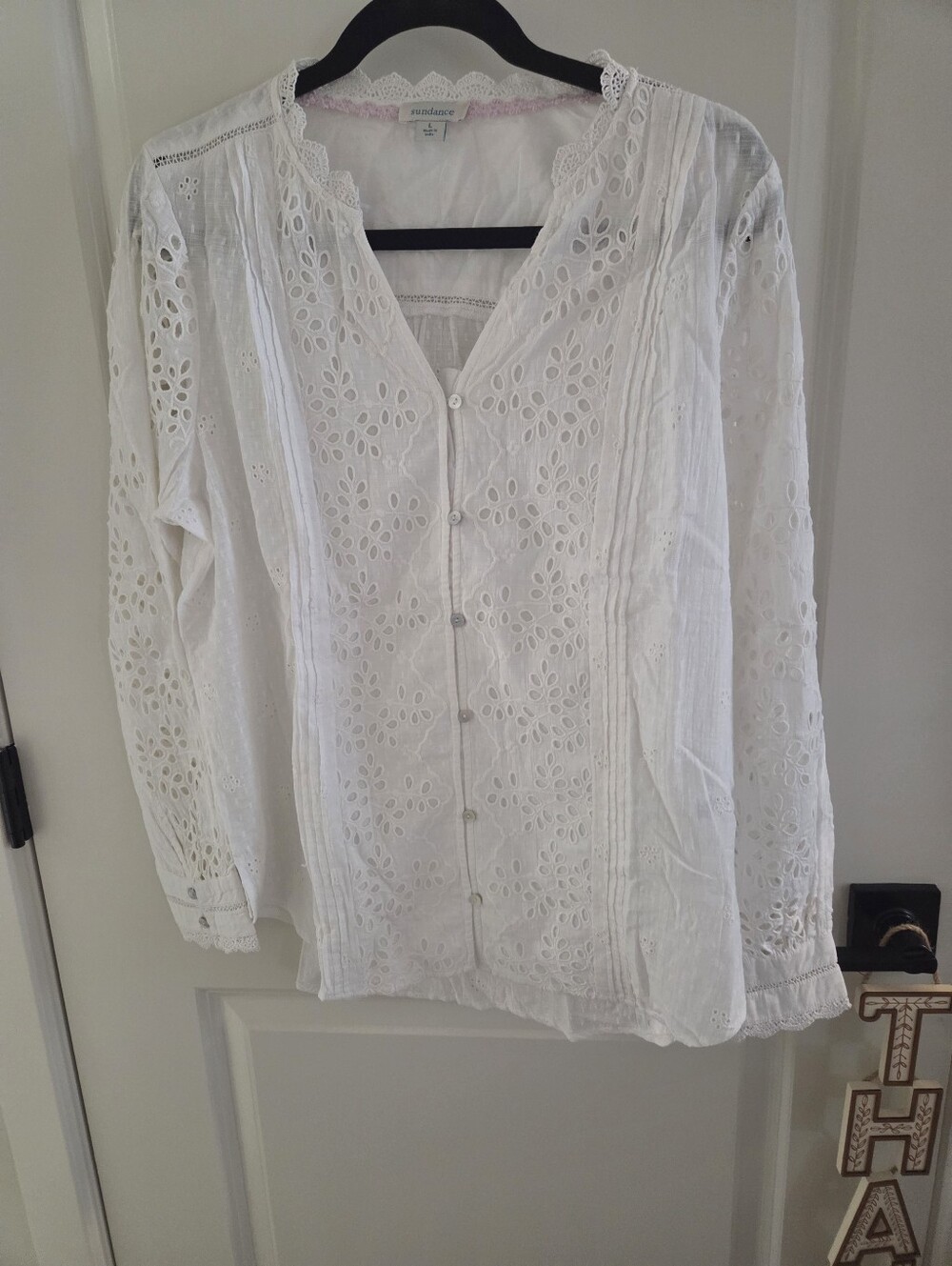 White Embroidered Button-Front Women’s Blouse
